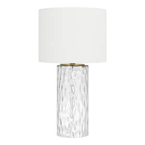 Krislyn 24 in. Clear Water Glass Table Lamp with White Linen Shade