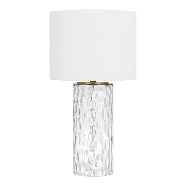 Hampton Bay Krislyn 24 in. Clear Water Glass Table Lamp with White Linen Shade