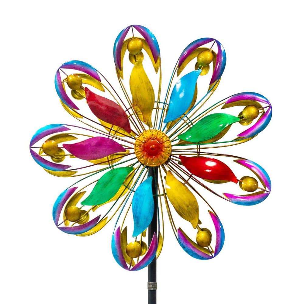 84 in. H Multicolor Metal Solar Powered Wind Spinner Outdoor Kinetic Yard Art with Double Spinner Blade Design price history on PriceWatchPro