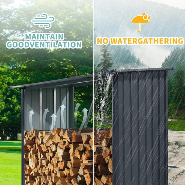 6.6 ft. W x 2.46 ft. D Metal Open Woodshed Sloped Roof for