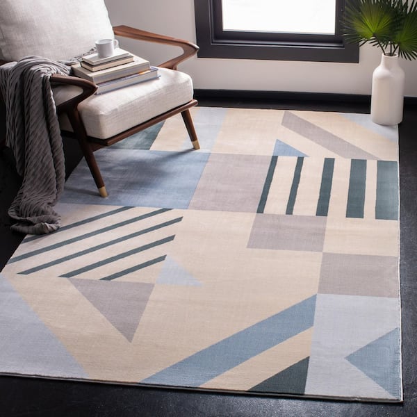 Orwell 2 ft. x 3 ft. Beige/Blue Abstract Geometric Area Rug