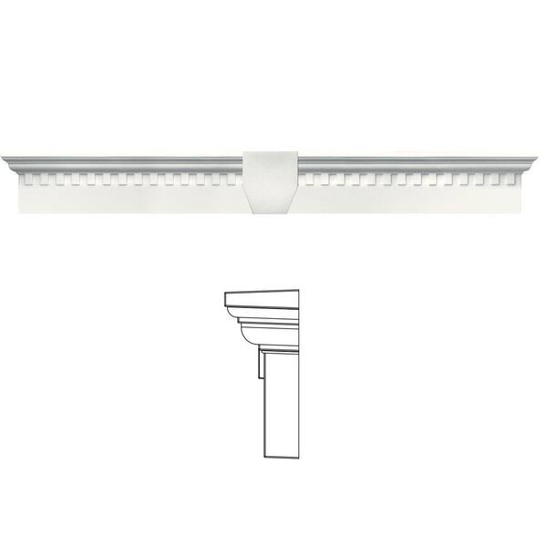 Builders Edge 6 in. x 43 5/8 in. Classic Dentil Window Header with Keystone in 123 White