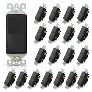 15 Amp Single-Pole Decorative Paddle Rocker Light Switch Glossy Black (20-Pack)