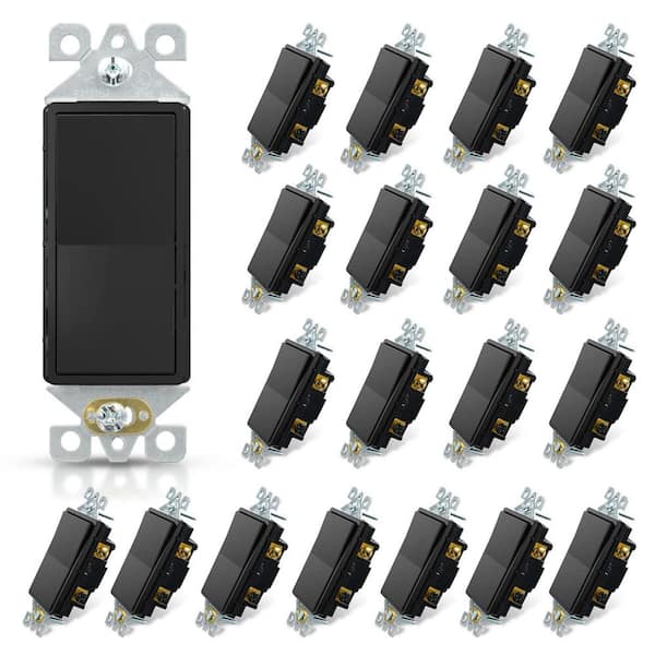 Etokfoks 15 Amp Single-Pole Decorative Paddle Rocker Light Switch Glossy Black (20-Pack)