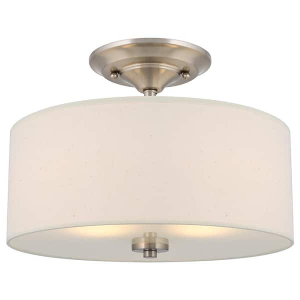 Kira Home Addison 13 in 60-Watt 2-Light Brushed Nickel Modern Semi-Flush with Off-White Shade, No Bulb Included