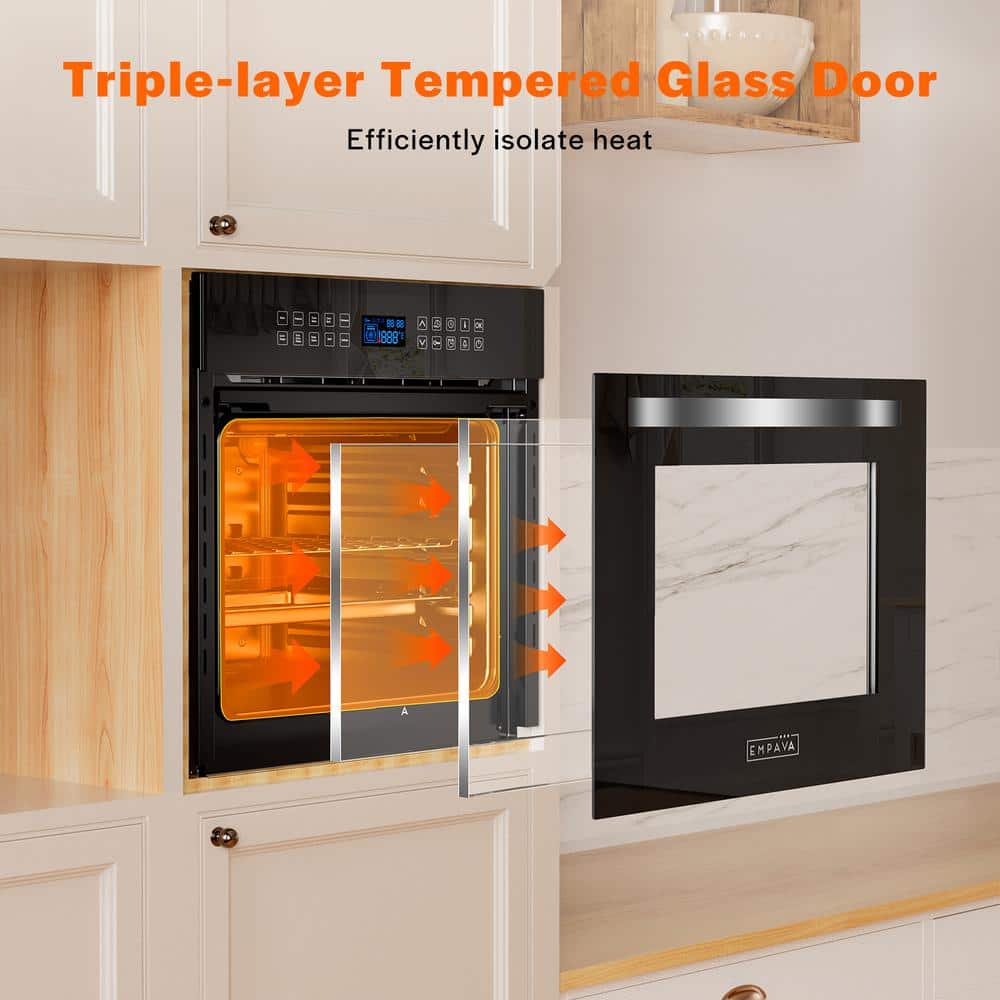 Empava 24 Inch Silver Mirror Glass Convection Wall Oven