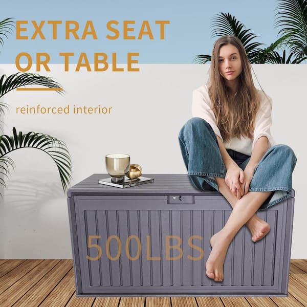Unbranded 100 gal. Resin Outdoor Deck Box Waterproof, Plastic Patio Storage Box with Side Handles, Lockable Storage Containers