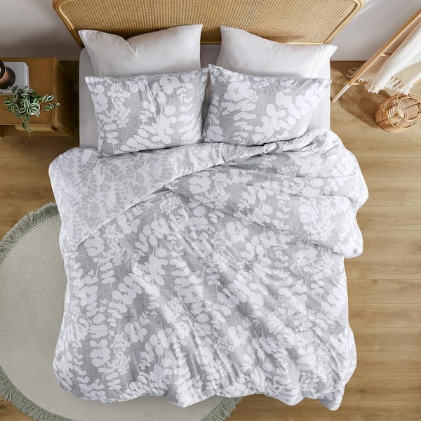 Aria 3-Piece Gray Floral Microfiber Full/Queen Comforter Set
