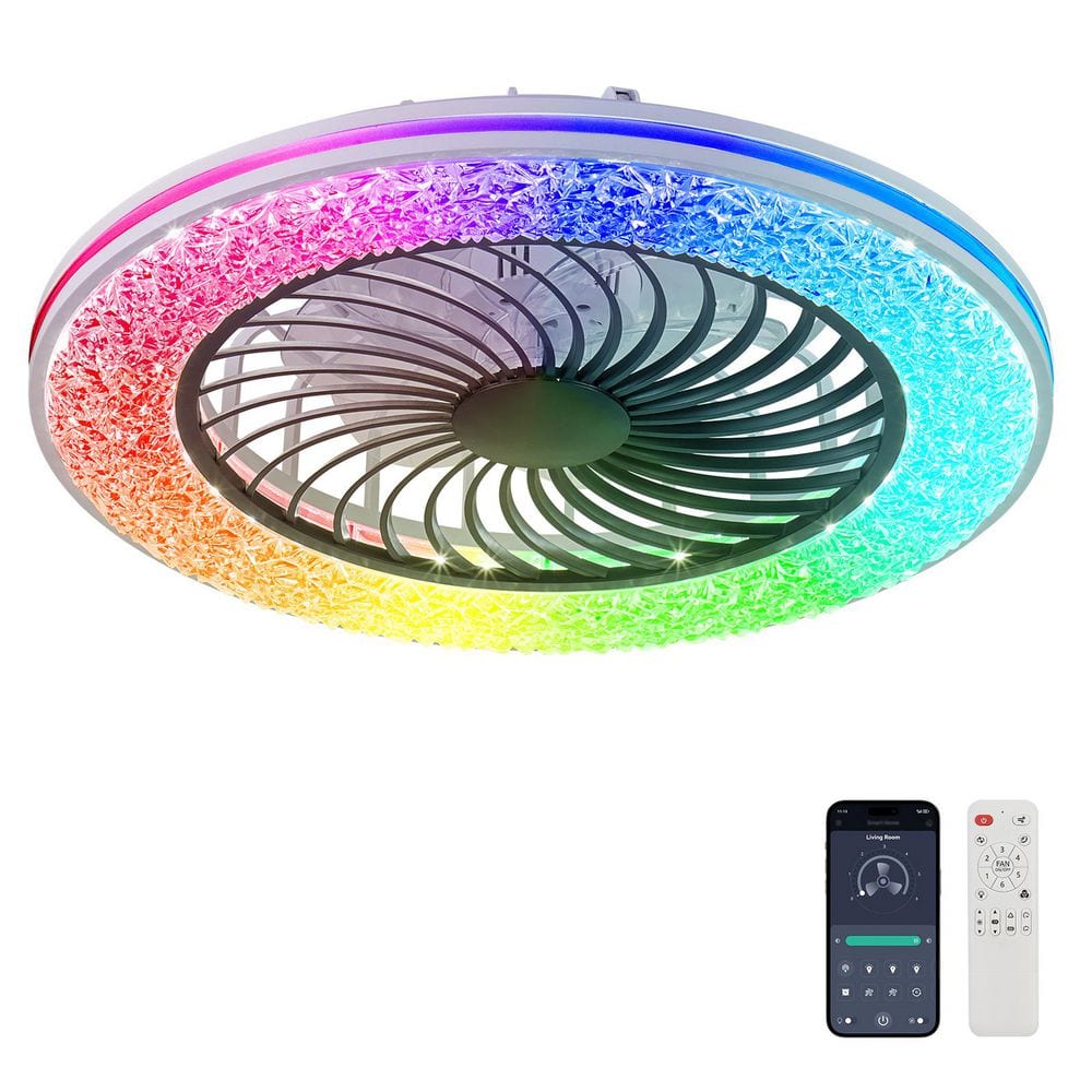 23 in. White 7 ABS Blade Flush Mount Standard Ceiling Fan with LED Adjustable RGB 14 Ambience Scenes and App Control price history on PriceWatchPro