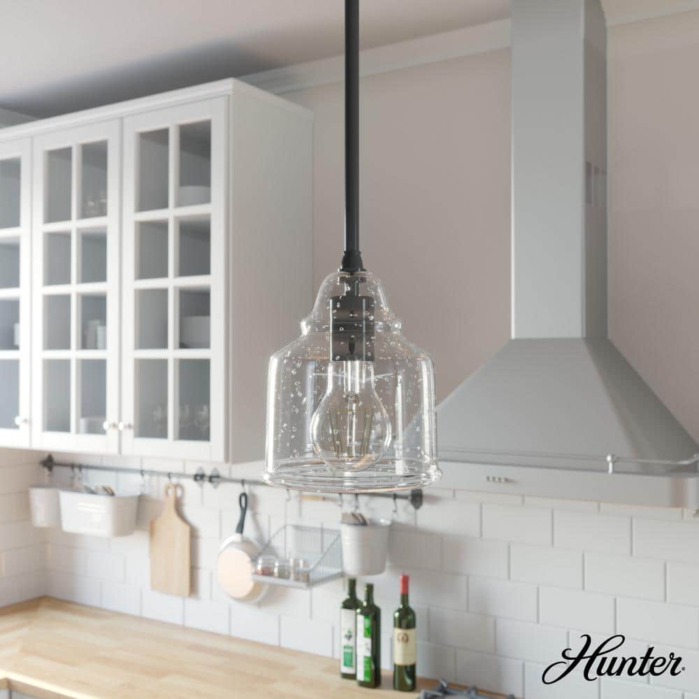 Noble Bronze Mini Pendant with Seeded Glass Shade