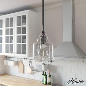 Dunshire 1-Light Noble Bronze Island Mini-Pendant Light with Clear Seeded Bell Glass Shade
