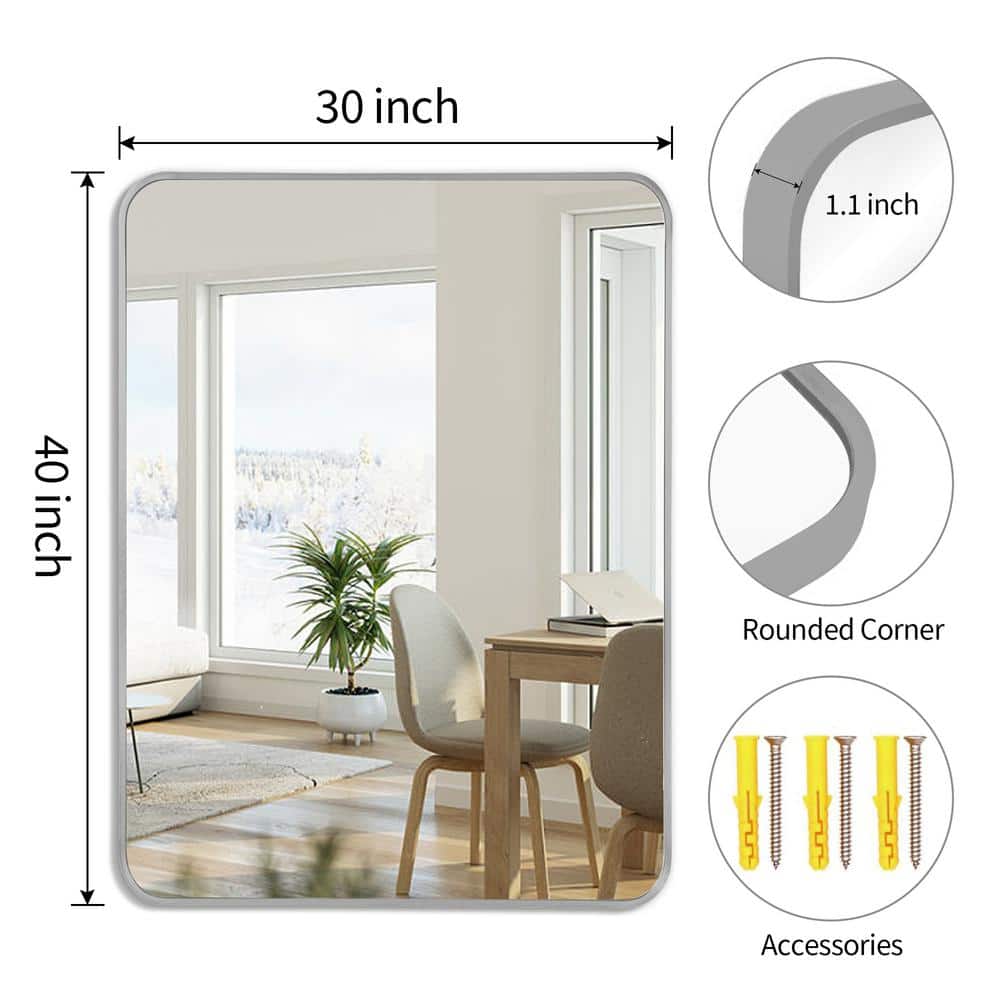 30" x 40" Silver Aluminum Rectangular Wall Mirror