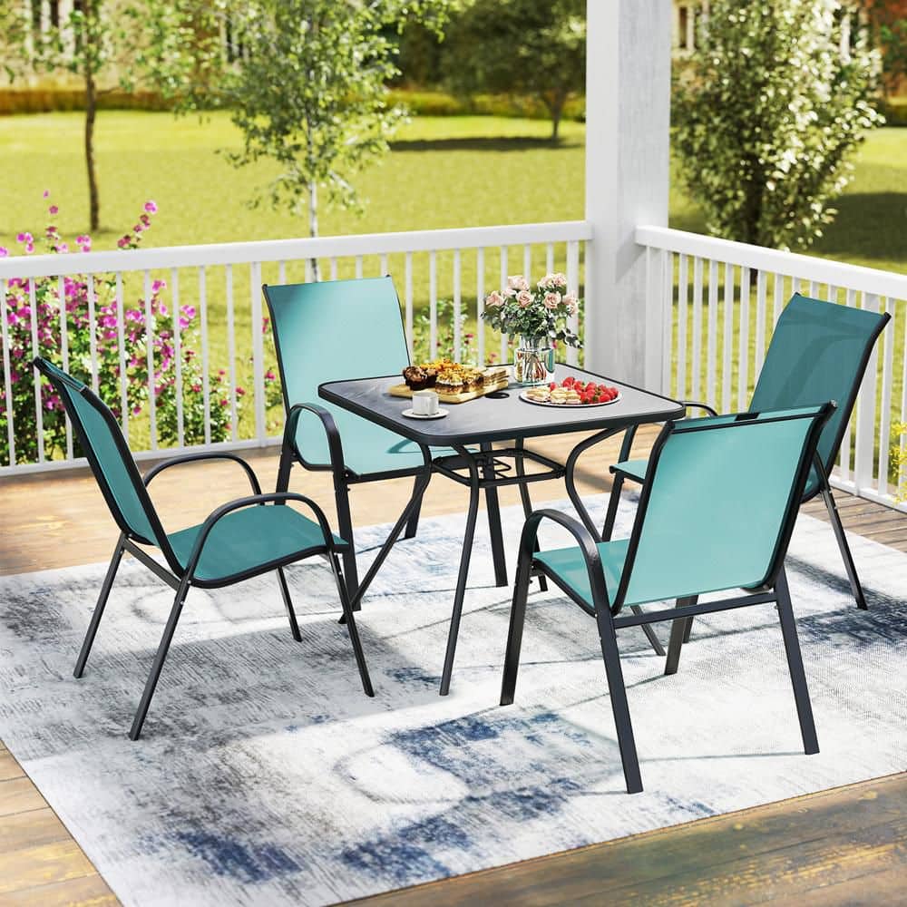 2-Pieces Patio Dining Chairs Stackable Armrest Space Saving, Black and Turquoise price history on PriceWatchPro