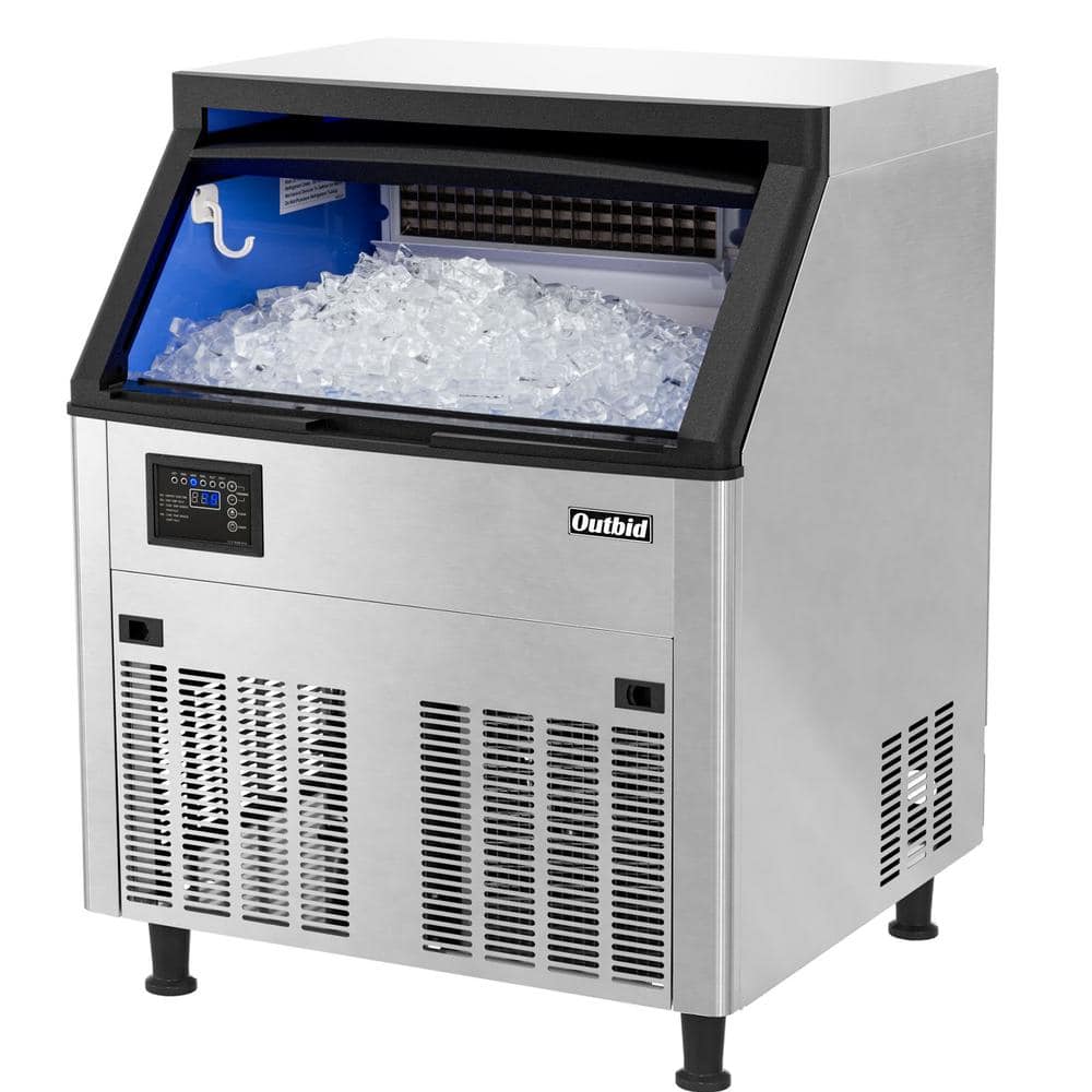 "26"" 200LBS/24H Air Cooled Freestanding Stainless Steel Undercounter Ice Machine with 90 LBS Bin UIM516"