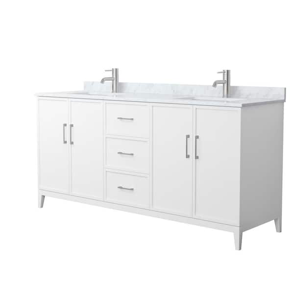 Wyndham Collection Elan 72 in. W x 22 in. D x 35 in. H Double Bath Vanity in White with White Carrara Marble Top
