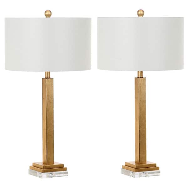 SAFAVIEH Perri 30 in. Gold Candlestick Crystal Base Table Lamp with Off-White Shade (Set of 2)