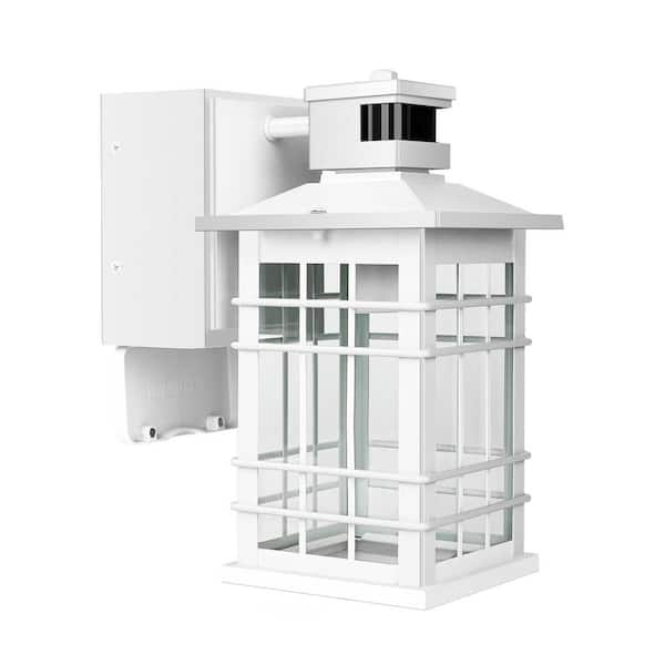 Outdoor Lantern Motion Sensor Porch Light with GFCI Outlets, 11.4'' Dusk to Dawn Outdoor Wall Light White