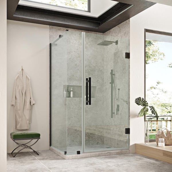 OVE Decors Tampa-Pro 37 13/16 in. W x 72 in. H Rectangular Pivot Frameless Corner Shower Enclosure in Black