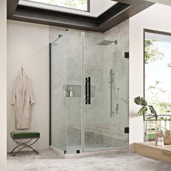 OVE Decors Tampa-Pro 35 13/16 in. W x 72 in. H Rectangular Pivot Frameless Corner Shower Enclosure in Black