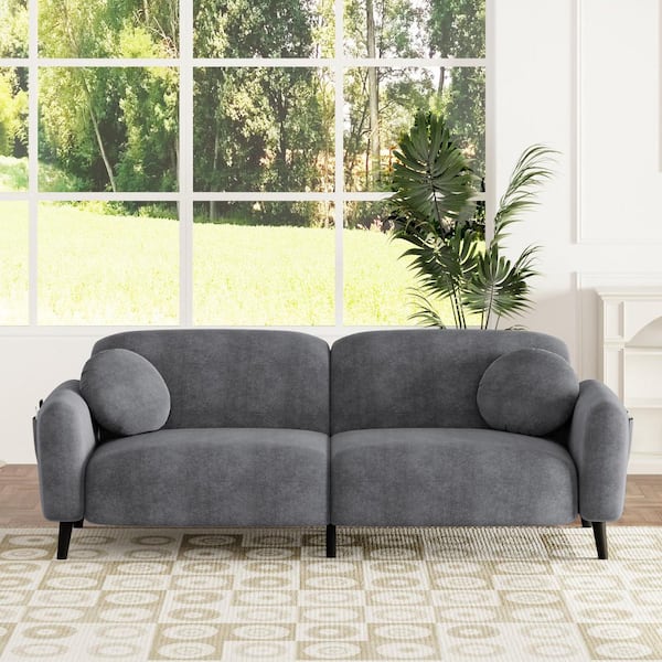 83.9 in. Round Arm Chenille Rectangle Sofa in. Gray for Living Room, Bedroom, and Apartments