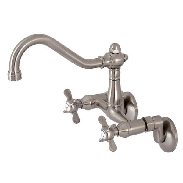 Kingston Brass Essex 2-Handle Wall-Mount Standard Kitchen Faucet in Brushed Nickel