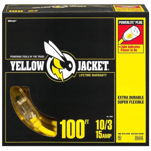 Yellow Jacket 100 ft. 10/3 SJTW Outdoor Heavy-Duty Extension Cord with Power Light Plug