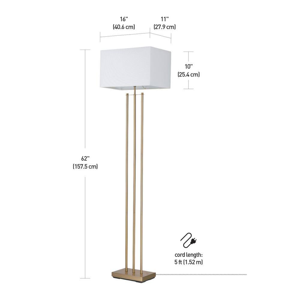 62" Matte Brass Floor Lamp with White Linen Shade