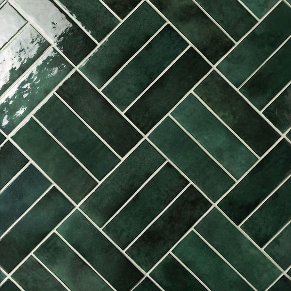 Cloe Subway Glossy Green 2.5 in. x 8 in. Handmade-Look Ceramic Wall Tile (10.64 sq. ft./Case)