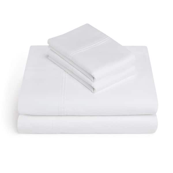 625 Thread Count 4-Piece White Solid Cotton King Sheet Set