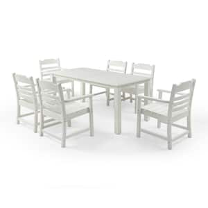 7-Piece HIPS Patio Furniture Dining Set 6 Dining Chair Plus A Rectangular Dining Table for Backyard Garden Balcony White