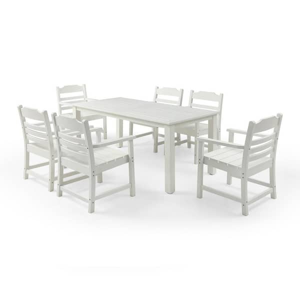 Unbranded 7-Piece HIPS Patio Furniture Dining Set 6 Dining Chair Plus A Rectangular Dining Table for Backyard Garden Balcony White