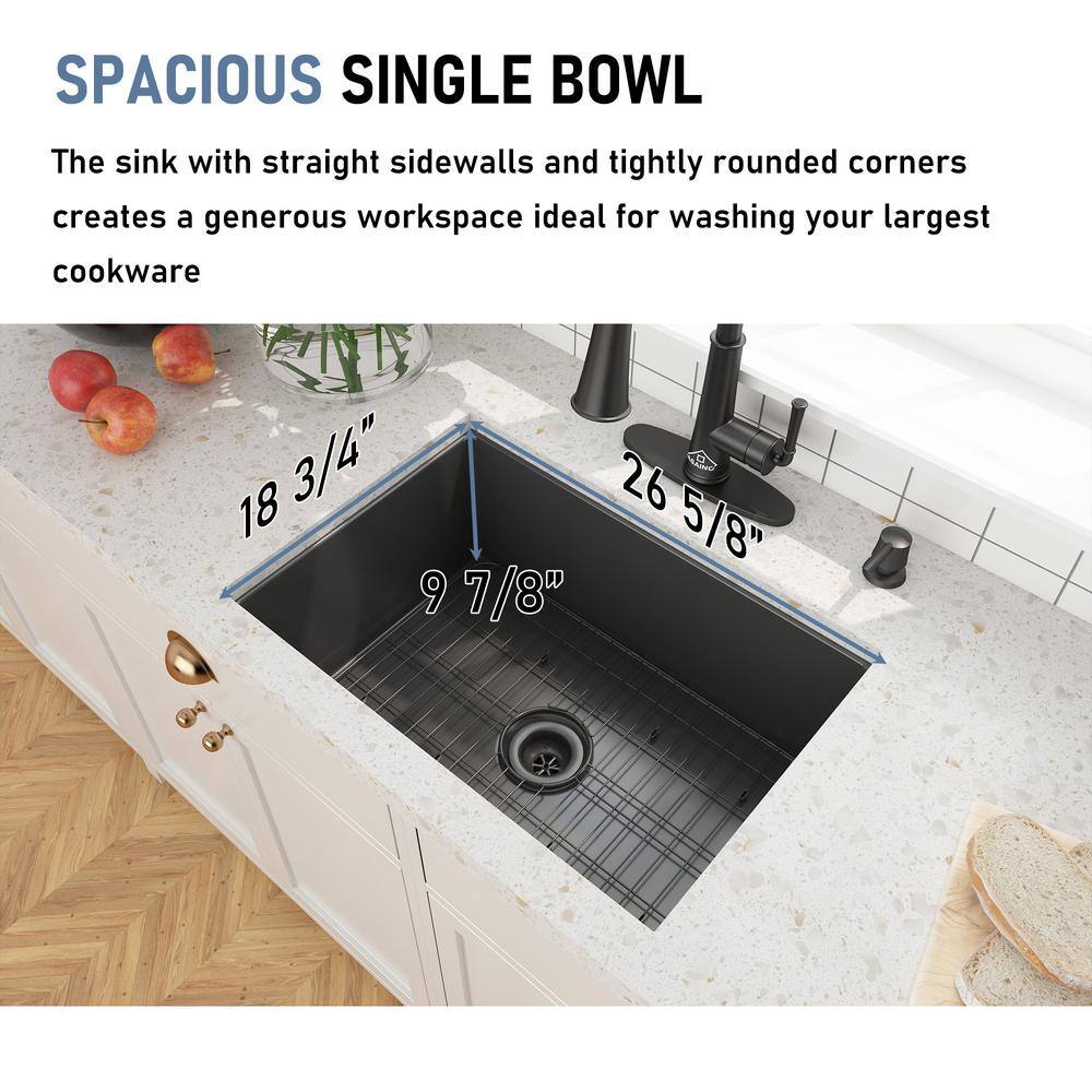 26.65'' Black Fireclay Undermount Single Bowl Kitchen Sink