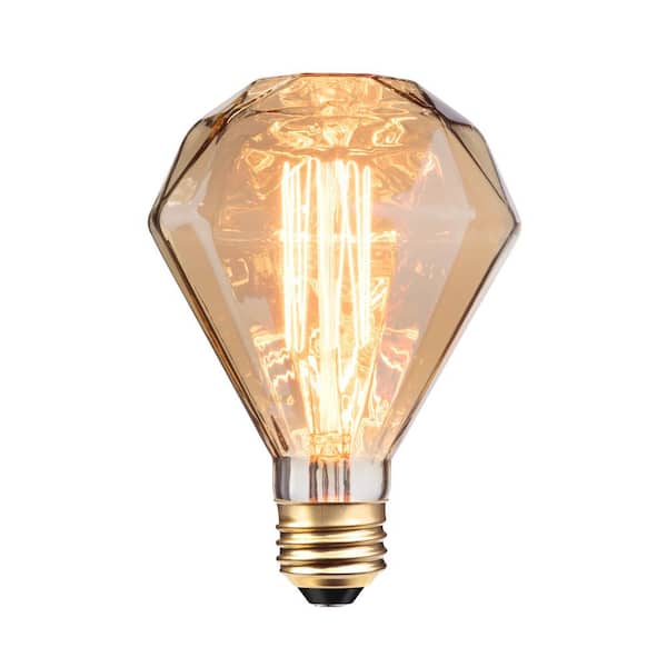 Globe Electric 40 Watt Diamond Shape Dimmable Cage Filament Amber Glass Vintage Edison Incandescent Light Bulb, Soft White Light