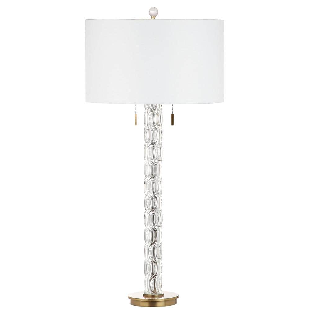 Rayna 34'' Clear Glass Table Lamp with White Shade and Gold Accents