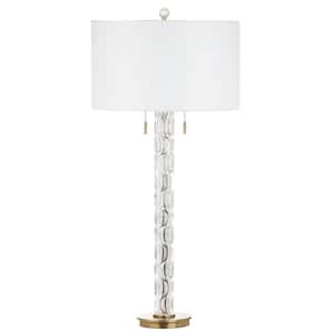 Rayna 37 in. Clear/Gold Metallic Table Lamp with Off-White Shade