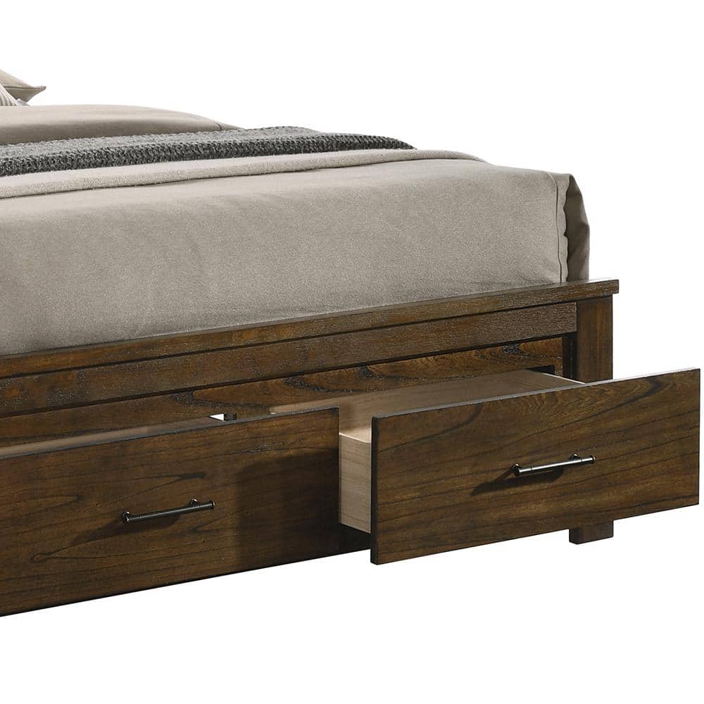 King Oak Wood Frame Bed with Storage Drawers and Headboard