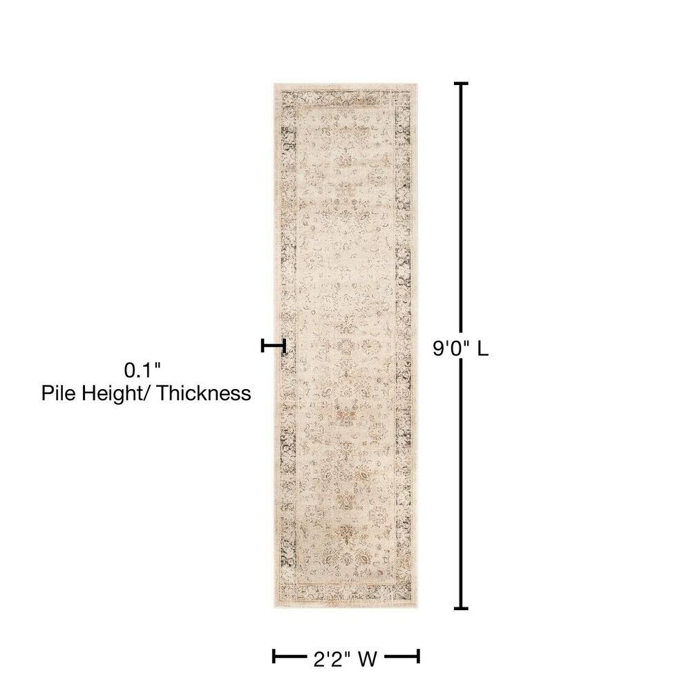 Stone Floral Viscose Runner Rug, 2'2" x 9'