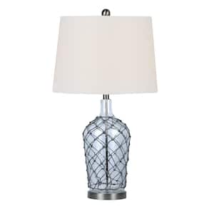 28.25 in. Brushed Steel Glass Indoor Table Lamp with Decorator Shade