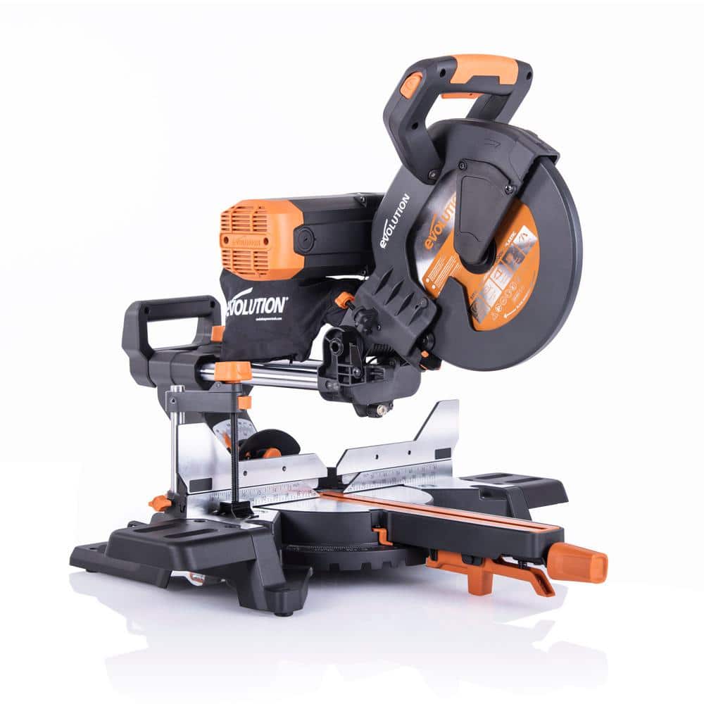 Evolution Power Tools 15 Amp 10 in. Dual Bevel Sliding Miter Saw with Laser  Guide, Dust Bag, 13 ft. Power Cord, and 28-T Multi-Material Blade  R255SMSDB+ The Home Depot