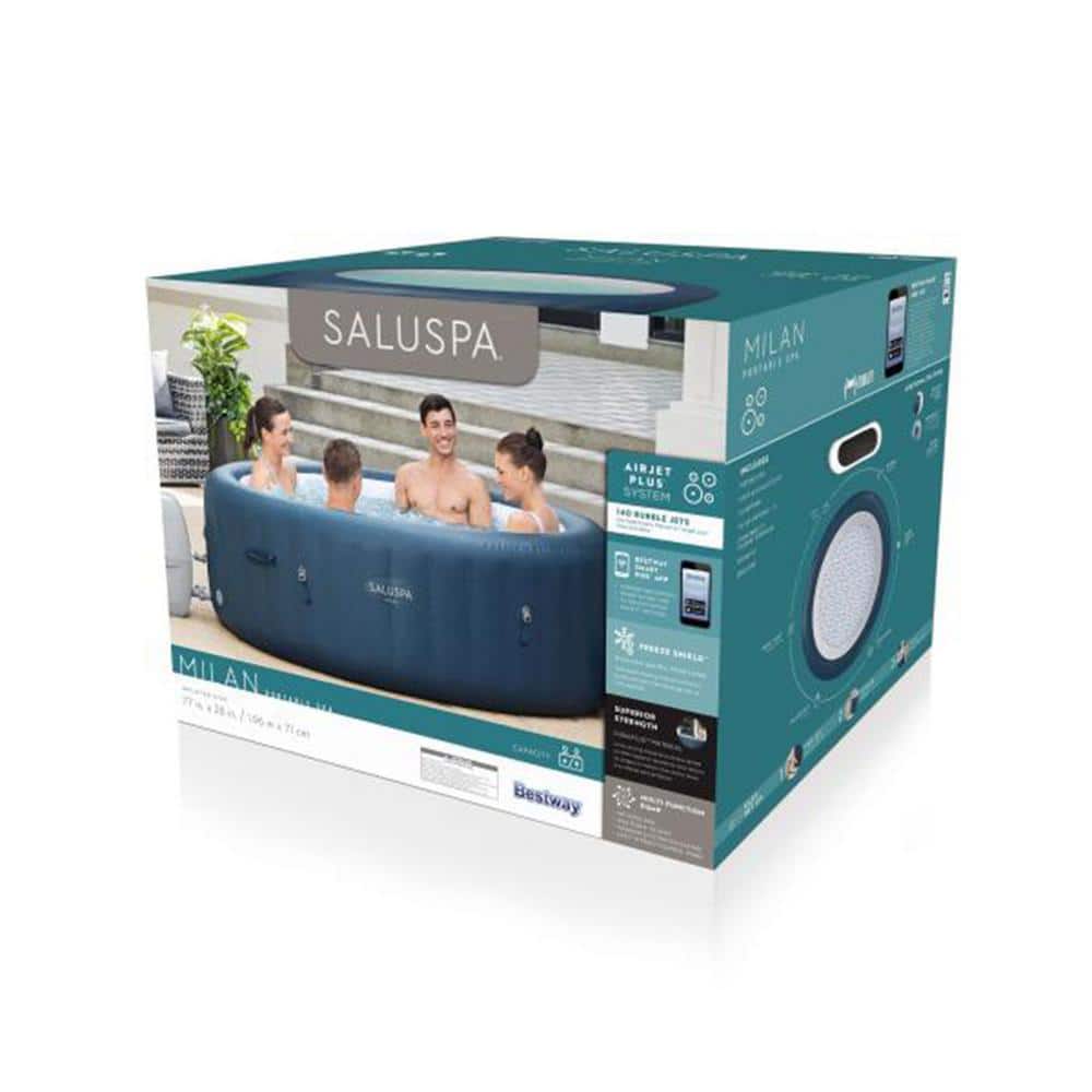 Blue Inflatable Round Hot Tub with Spa Seats and Cover