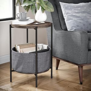 Round Side Table with Removable and Washable Storage Basket Industrial End Table 