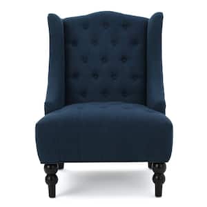 Toddman Dark Blue Fabric High Back Accent Chair