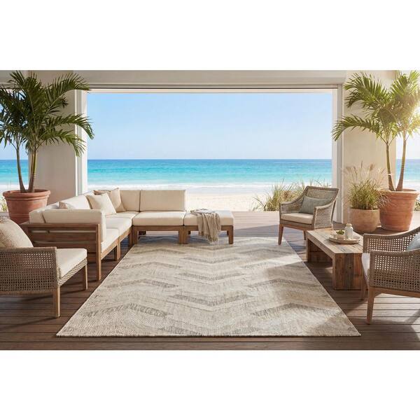 Melissa 5 ft. 3 in. X 7 ft. Beige/Ivory/Grey Geometric Indoor/Outdoor Area Rug