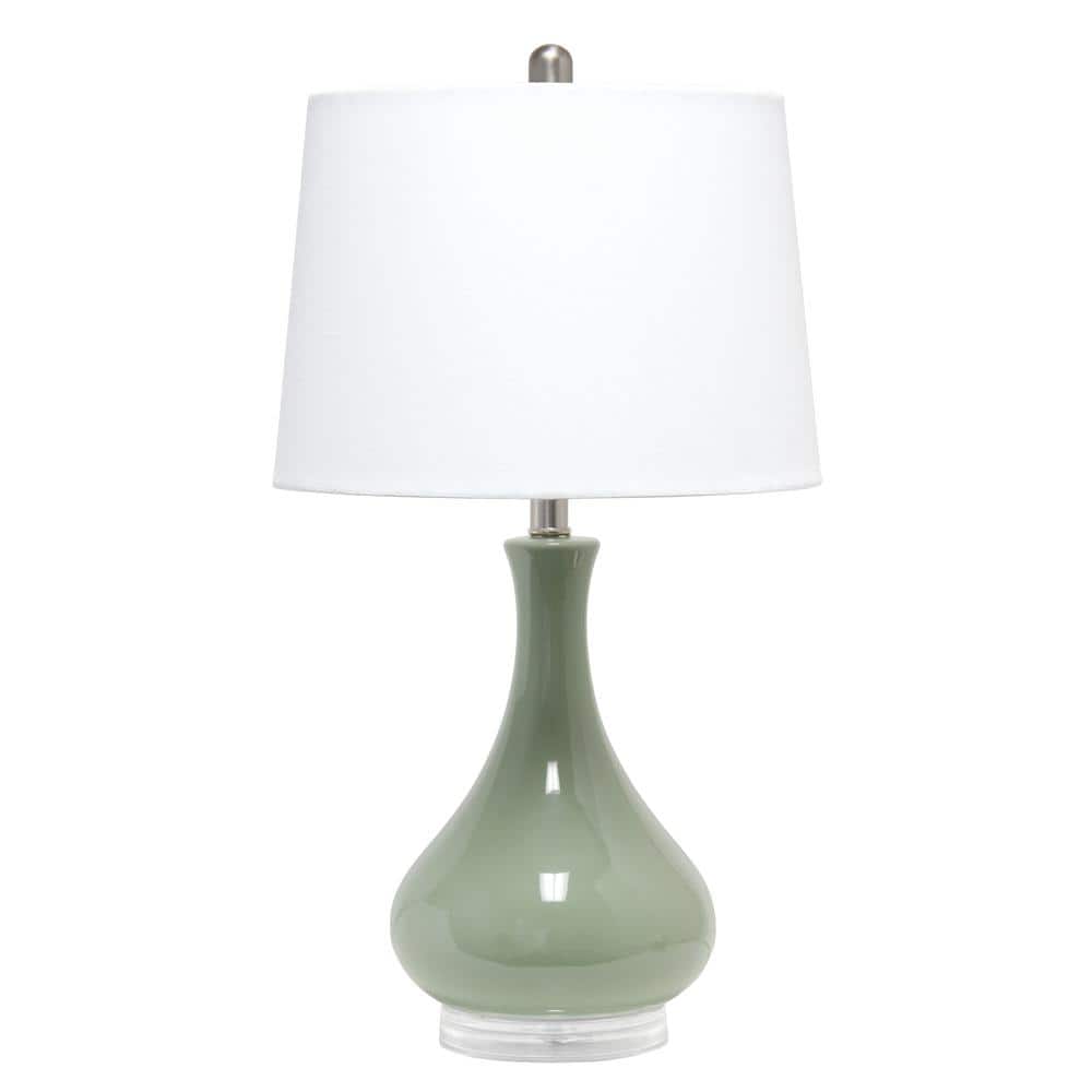 Lalia Home 26.25 in. Sage Green Classix Modern Ceramic Droplet Table Lamp with White Fabric