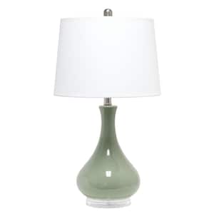 26.25 in. Sage Green Classix Modern Ceramic Droplet Table Lamp with White Fabric Shade