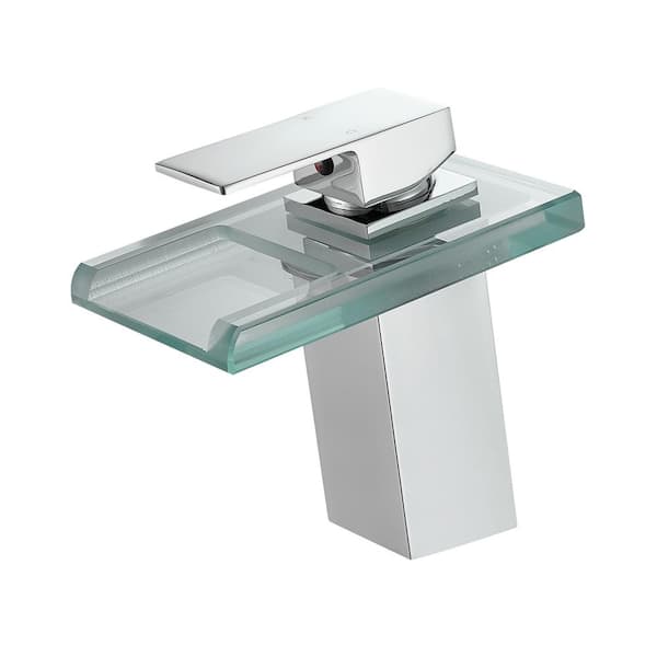 Boyel Living Waterfall Single Handle Single Hole Bathroom Faucet with Water Supply Hoses and LED Temperature Sensor Light in Chrome