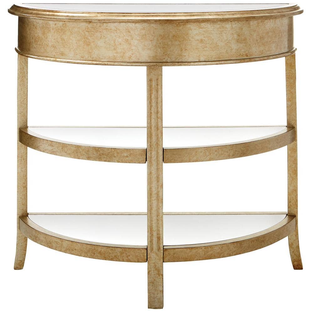 Bevel 36 in. Gold Standard Half Moon Mirrored Console Table with Storage