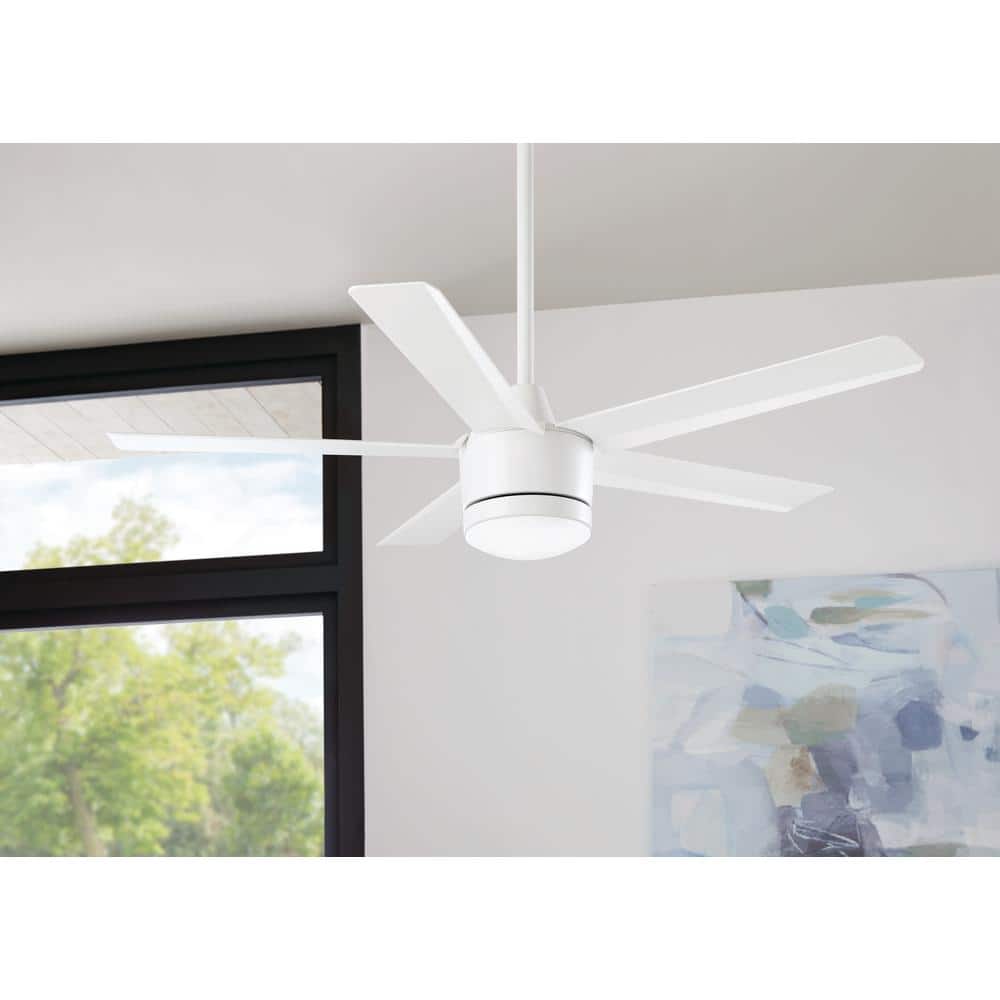 Home Decorators Collection Merwry 52 in. Intergrated LED Matte White Ceiling Fan With Light And Remote Control SW1422 MWH - The Home Depot