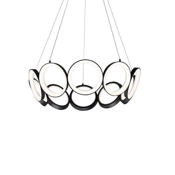Oros 29 in. 10-Light 100-Watt Black Integrated LED Chandelier