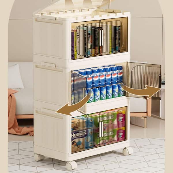 Seafuloy White 31.5 in. H 3 Tiers Folding Collapsible Storage